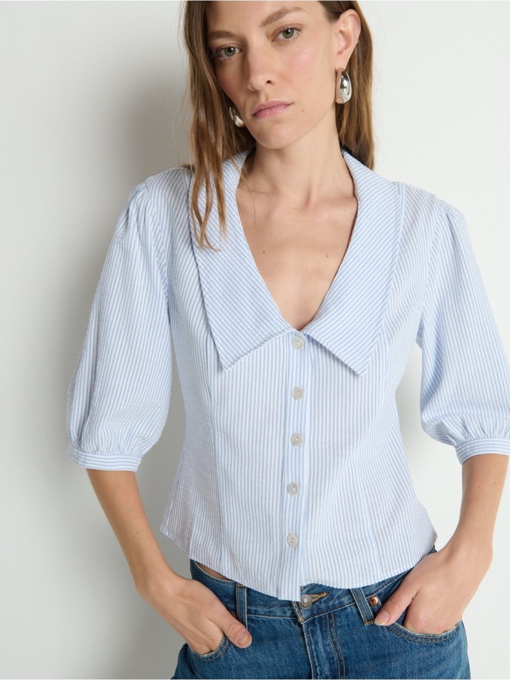 This Nation Los Angeles Veronique‎ blouse Striped Button front Size Small